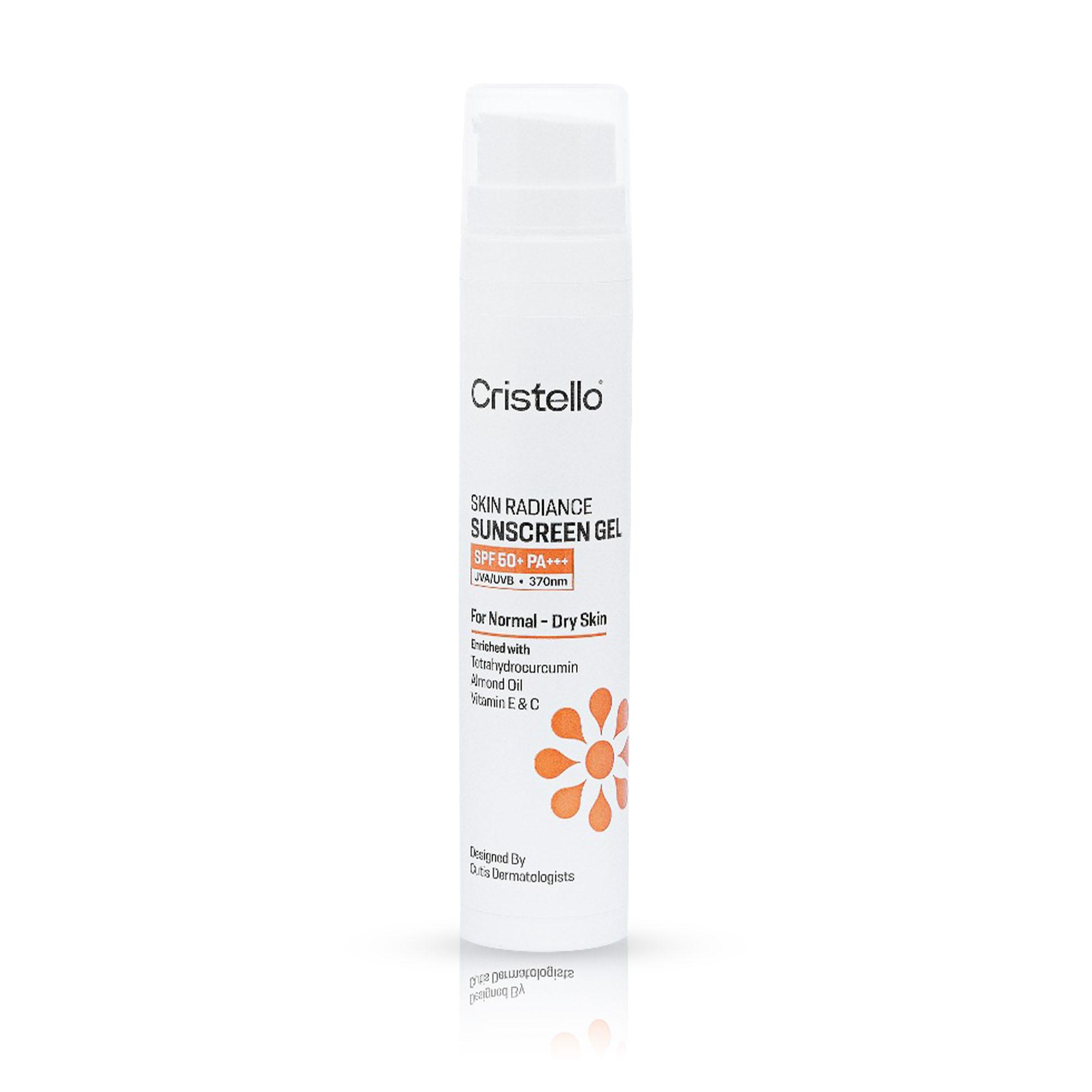 Cristello Skin Radiance Sunscreen Gel SPF 50+ Light Weight No White Cast Broad Spectrum PA +++ For Dry Skin