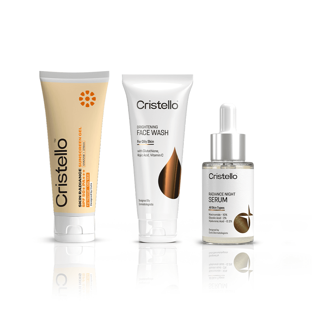 Cristello Sunscreen + Face Wash + Radiance Night Serum Trio Combo (50g+70g+30ml)